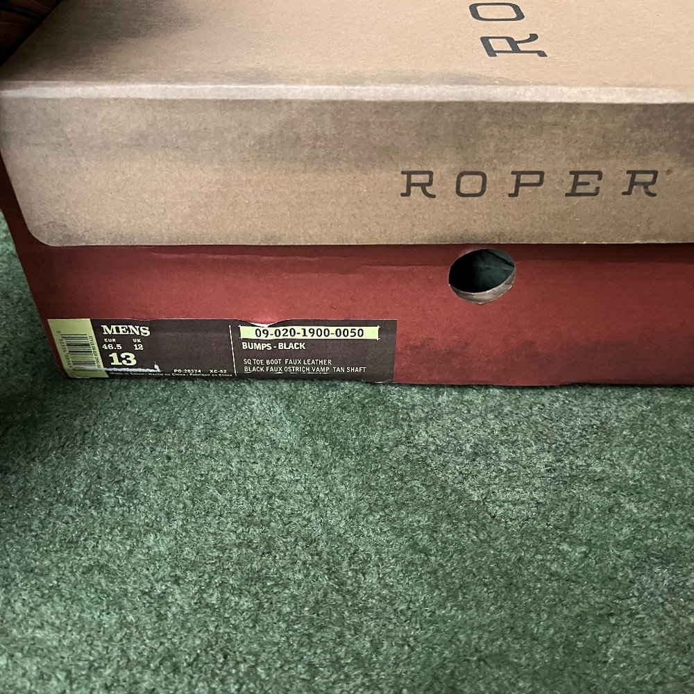 Roper Cowboy Boots Black Tan Leather Square Toe Size 13 - Picture 5 of 5
